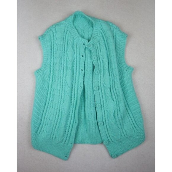 Handmade Sweaters - WOMEN'S GREEN SLEEVELESS SWEATER VEST - HANDMADE - SIZE S/M